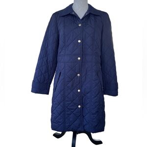 Talbots Quilted Longline Jacket – Navy, Snap Button Front, Classic Fit | LP